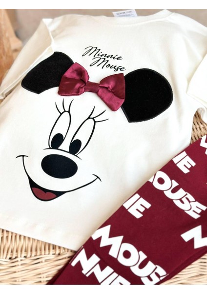 Minnie Mouse Fiyonk Detaylı Kız Çocuk Taytlı Alt Üst Takım fiyatları
