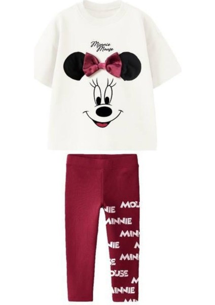 Minnie Mouse Fiyonk Detaylı Kız Çocuk Taytlı Alt Üst Takım fırsatları