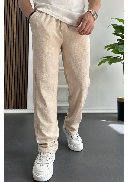Erkek Rahat Kalıp Yazlık Pantolon Krem EDW269