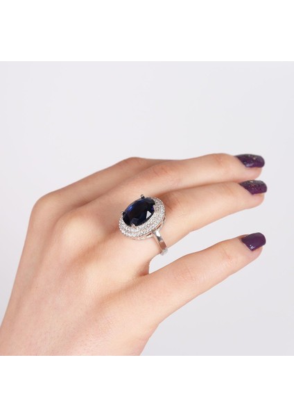 Safir Taşlı Gümüş Yüzük NUR-YZ01075 fiyatları