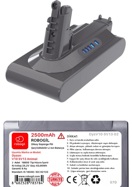 Dyson V10 SV13 Animal 2500MAH Uyumlu Pil Paketi / Bataryası DYSV10-SV13-02 fiyatları