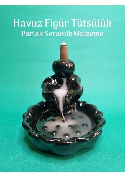 Havuz Figürlü Seramik Konik Tütsülük Geri Akışlı Tütsü