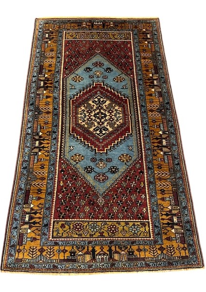 El Dokuma Az Hatalı Yahyalı Halısı 107 x 198 Turkuaz Kök Boya Halı