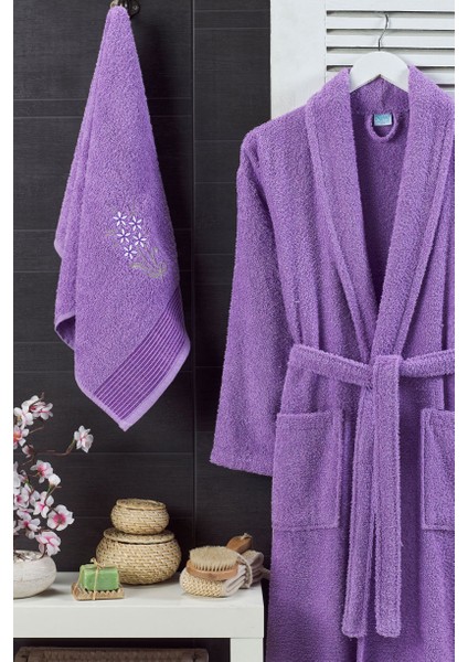 Bornoz - Nakışlı Havlu Seti Cora Lavanta L/XL+45X85CM fiyatları