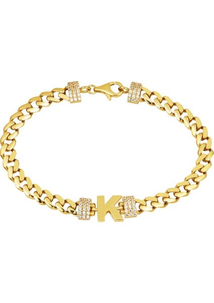Gurmet Zincir K Harfli 14 Ayar Altın Bileklik