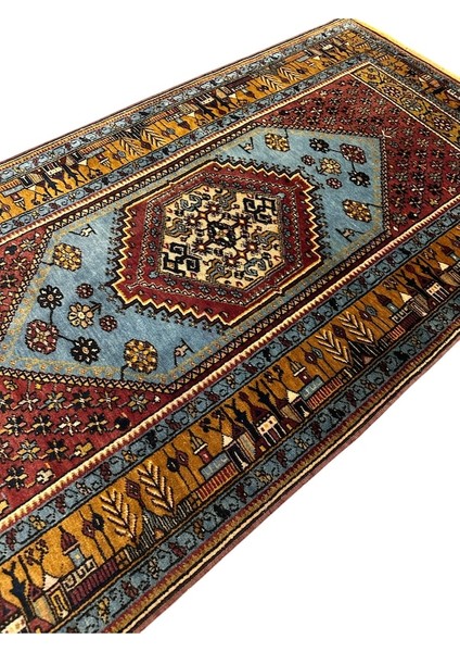 El Dokuma Az Hatalı Yahyalı Halısı 107 x 198 Turkuaz Kök Boya Halı fırsatları