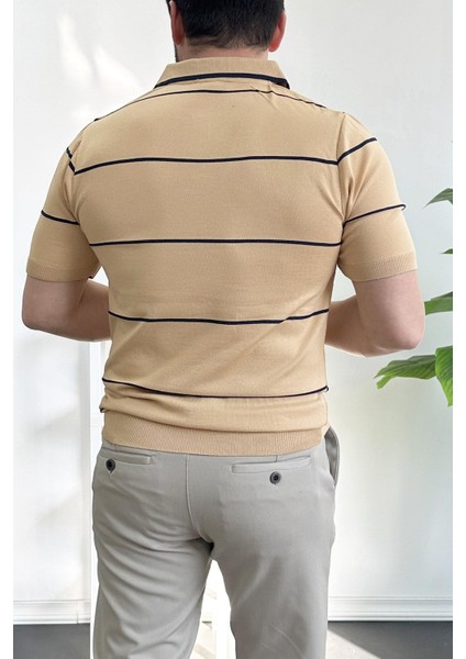 Erkek Açık Yaka Yan Çizgili Tişört Yeşil EDW259 modelleri