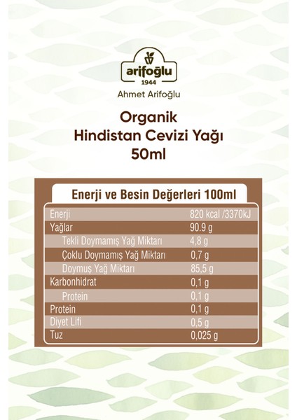 Organik Hindistan Cevizi Yağı 50 ml