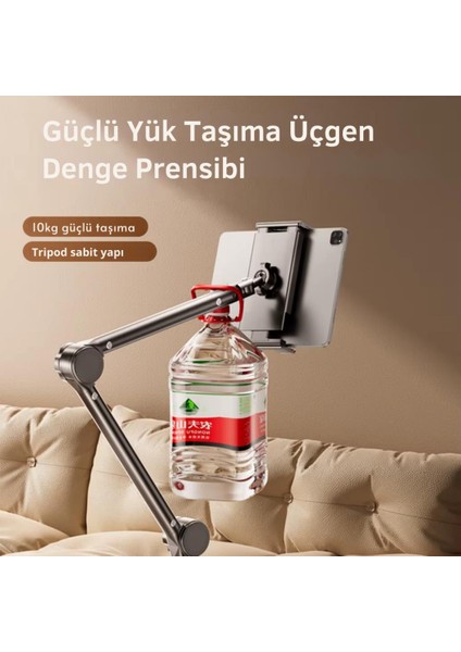 Teleskopic Ayarlanabilir Klipsli Yatak Masa Kenarı Için Tablet Standı Tablet Tutucu 360 Döner Başlık