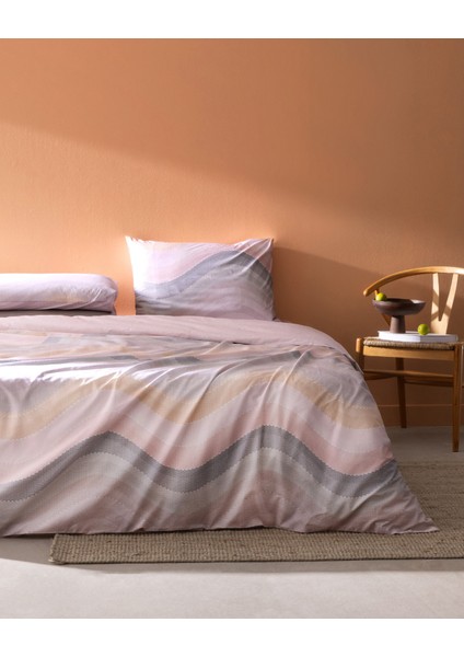 Suivre King Size %100 Pamuk Ranforce Baskılı Nevresim Takımı - Pudra/koyu Pudra