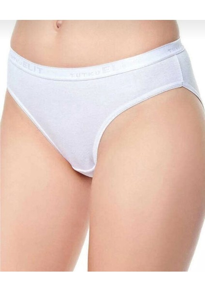 Kadın Beyaz Elit Yazılı Bikini Slip 6li Ekonomik Paket ELT2702