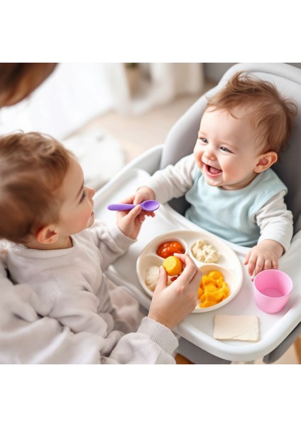 3lü Silikon Beslenme Seti-Mama Önlüğü Vakumlu Tabak ve Kaşık Seti