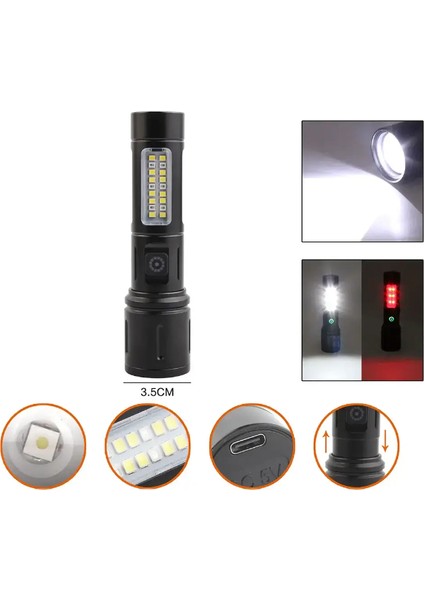 603 USB Şarjlı Yüksek Güç Spot Uzun LED El Feneri Zumlanabilir Ultra Parlak Acil Aydınlatma Feneri