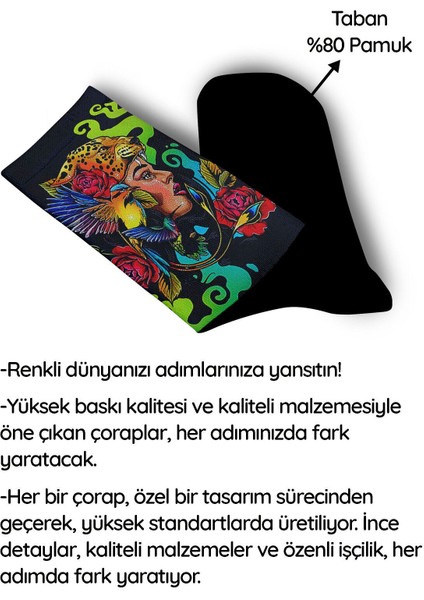 Renkli Kadın ve Kuş Bohem Tarz Çorap - Unisex