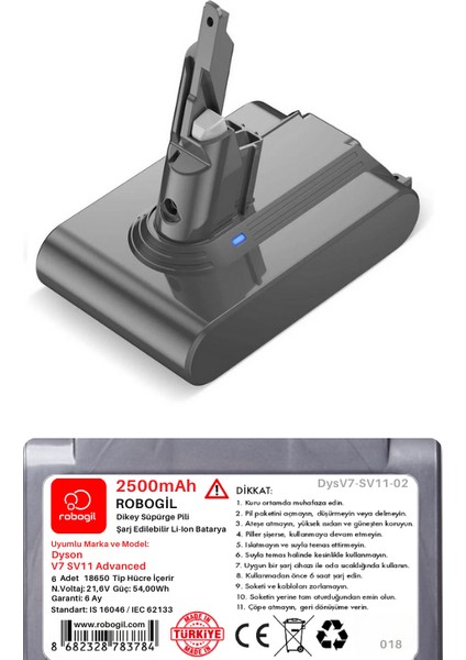 Dyson V7 SV11 Advanced 2500MAH Uyumlu Pil Paketi / Bataryası DYSV7-SV11-02