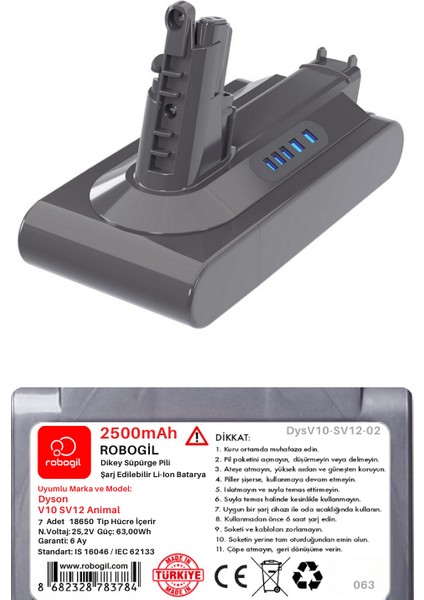 Dyson V10 SV12 Animal 2500MAH Uyumlu Pil Paketi / Bataryası DYSV10-SV12-02 fiyatları
