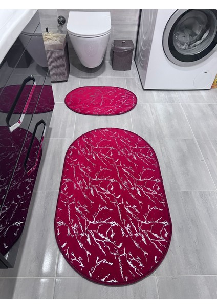 Varaklı Kırmızı 2 Li Banyo Paspası
