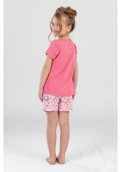 Kız Çocuk Pamuklu Bisiklet Yaka Unicorn Baskılı Kısa Kollu Şortlu Pijama Takımı 9242 Pembe fırsatları