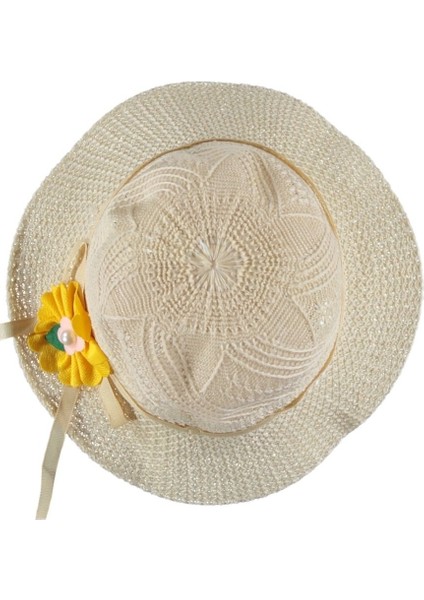 Kız Çocuk Hasır Rattan Model Plaj Yazlık Şapka Örgü Şapka 4/8 Yaş