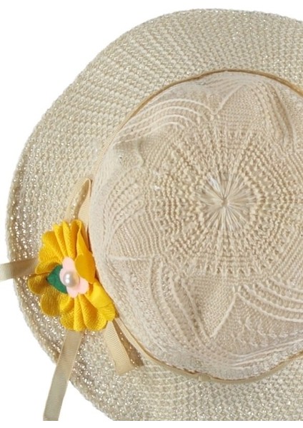 Kız Çocuk Hasır Rattan Model Plaj Yazlık Şapka Örgü Şapka 4/8 Yaş