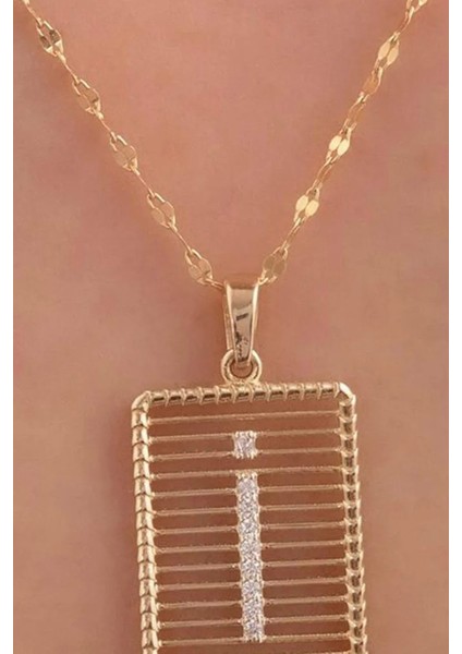 14 Ayar Altın I Harf Telli Taşlı Kolye