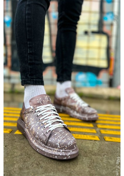 Bağcıklı Baskılı Erkek Spor Ayakkabı Kahve Beyaz Splush