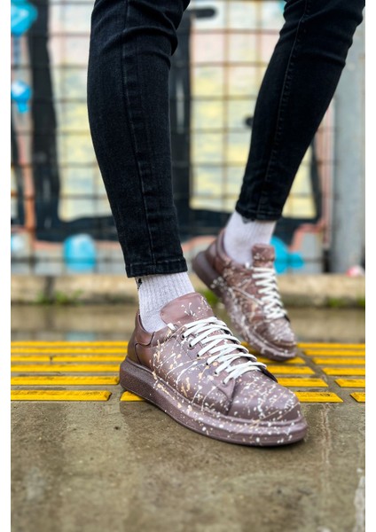 Bağcıklı Baskılı Erkek Spor Ayakkabı Kahve Beyaz Splush fiyatları