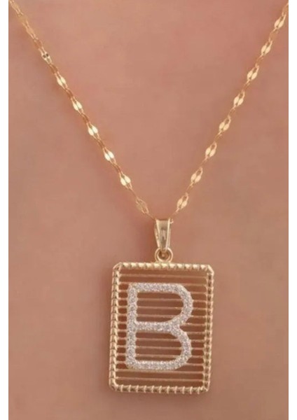 14 Ayar Altın B Harf Telli Taşlı Kolye