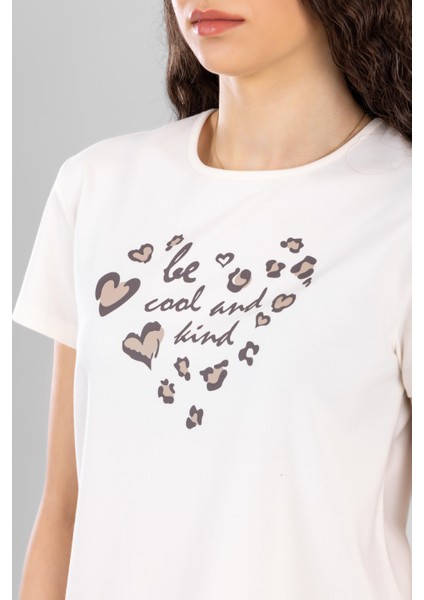 Genç Kız Çocuk Pamuklu Bisiklet Yaka Kalp Desen Baskılı Kısa Kollu Şortlu Pijama Takımı 9244 Krem fırsatları