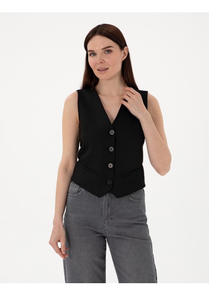 Kadın Siyah Slim Fit Yelek 50300027-VR046