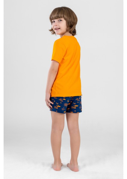 Erkek Çocuk Pamuklu Bisiklet Yaka Baskılı Kısa Kollu Şortlu Pijama Takımı 9613 Sarı fiyatları