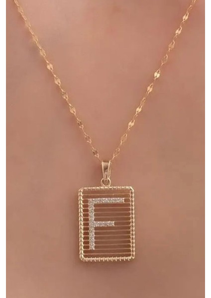 14 Ayar Altın F Harf Telli Taşlı Kolye modelleri