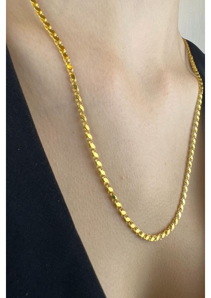 14 Ayar Altın Orta Kalın Halep Pullu Zincir