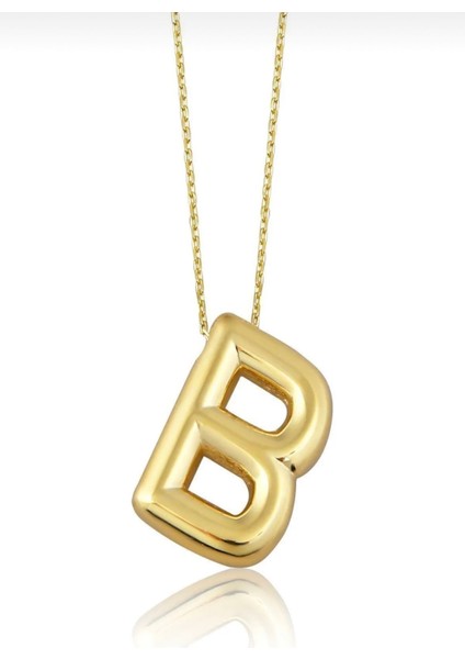 14 Ayar Altın Sade Balon B Harf Zincir Kolye , Anneye Eşe Sevgiliye Hediye