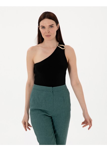 Kadın Siyah Slim Fit Triko Tişört 50301158-VR046