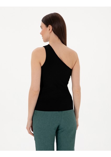 Kadın Siyah Slim Fit Triko Tişört 50301158-VR046