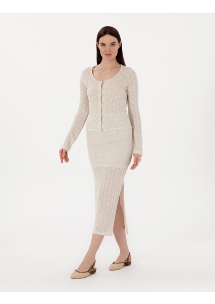 Kadın Krem Slim Fit Örme Hırka 50301371-VR071