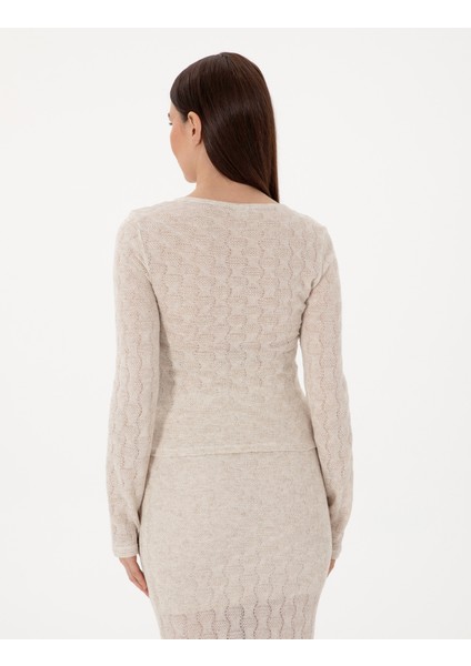 Kadın Krem Slim Fit Örme Hırka 50301371-VR071