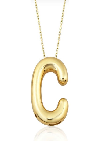 14 Ayar Altın Sade Balon C Harf Zincir Kolye , Anneye Eşe Sevgiliye Hediye