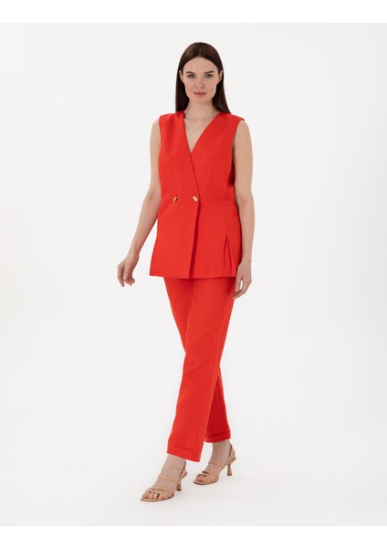 Kadın Kırmızı Keten Pantolon 50299975-VR030 modelleri