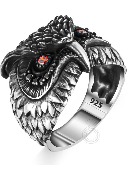 925 Ayar Gümüş Mikro Taşlı Baykuş Tasarım Erkek Yüzük