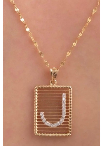 14 Ayar Altın J Harf Telli Taşlı Kolye