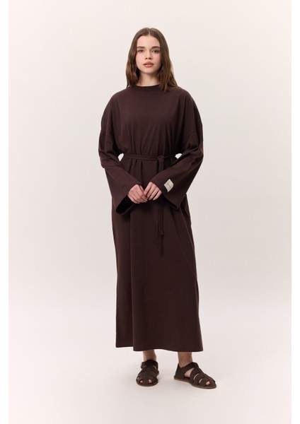 Oversıze Uzun Rahat Elbise Acı Kahve