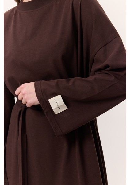 Oversıze Uzun Rahat Elbise Acı Kahve modelleri