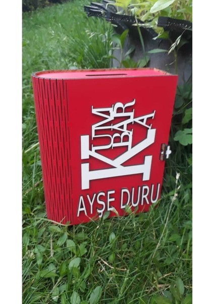 Kitap Görünümlü Ahşap Kumbara Kırmızı