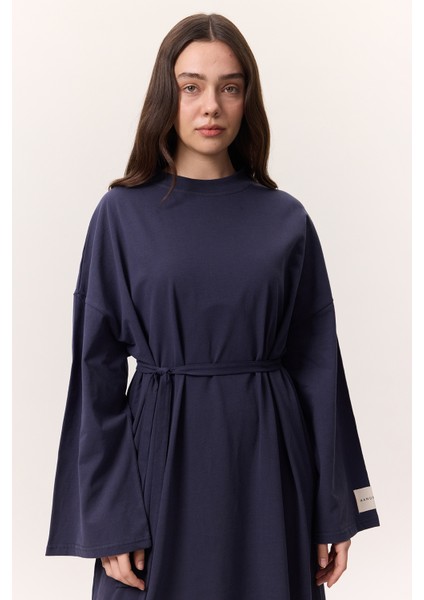 Oversıze Uzun Rahat Elbise Lacivert modelleri