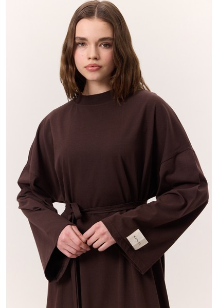 Oversıze Uzun Rahat Elbise Acı Kahve fırsatları