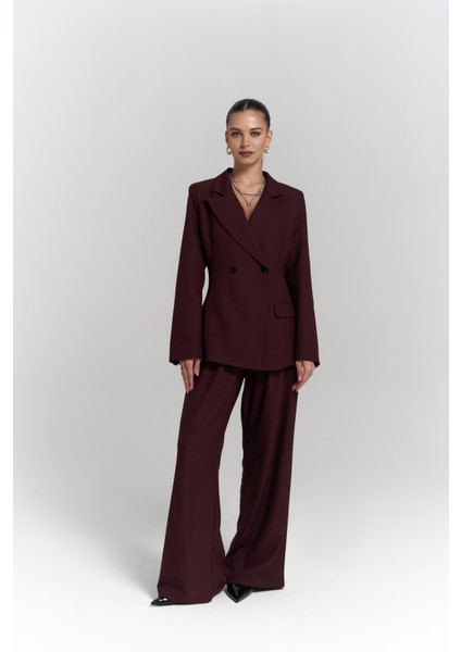 Halvyn Dar Kesim Blazer Bordo Takım