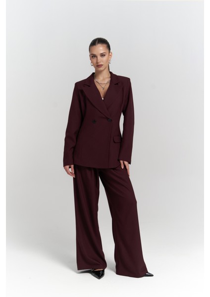 Halvyn Dar Kesim Blazer Bordo Takım