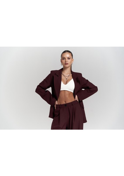 Halvyn Dar Kesim Blazer Bordo Takım